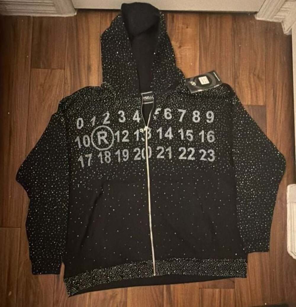 Verselli Digits Drop Rhinestone Maison Margiela inspired Zip-Up Hoodie